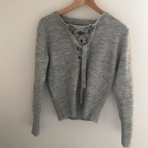 Gray lace up sweater